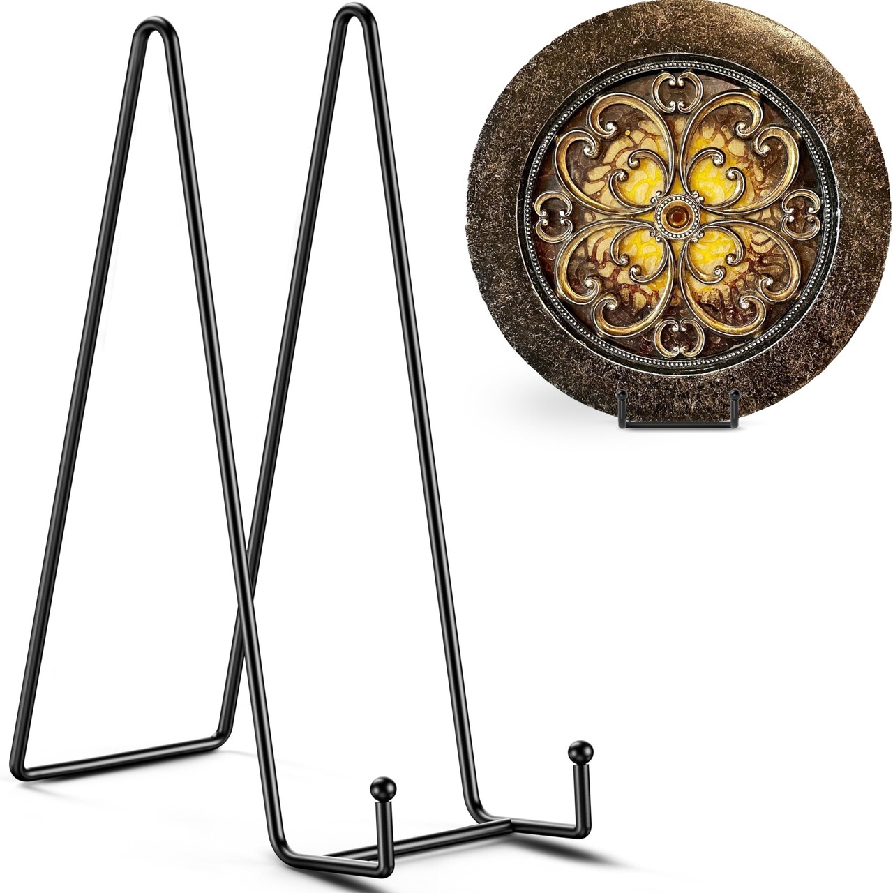 16 Inch Heavy Duty Plate Stand (2 Pack) - Metal Display Easel for Large Plates, Picture Frames, Signs, Posters, and Decorative Platters